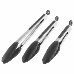 Classic Cuisine 3-Piece Set, Kitchen Tongs, Stainless Steel, Non-Stick Silicone Tips