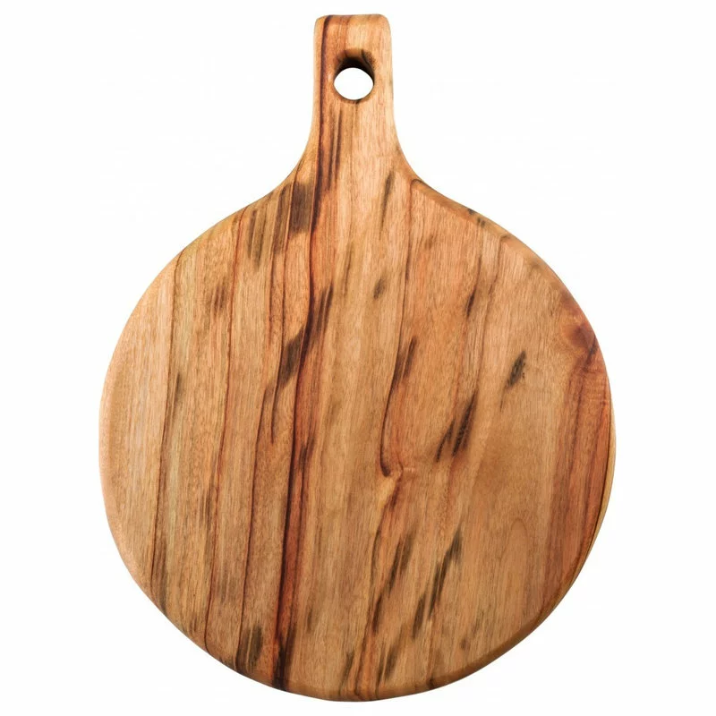 HomeRoots Natural Laurel Wood Anti Bacterial Round Pizza Paddle Board - Image 2