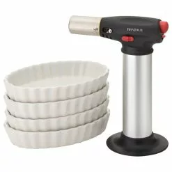 BonJour Chef's Tools Creme Brelee Set - Chef's Creme Brelee Torch With 4 Oval Ramekins