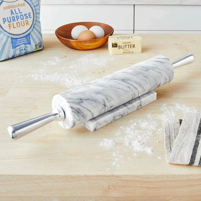 Fox Run 8648 Base With Aluminum Handles Marble Rolling Pin, White - Image 2