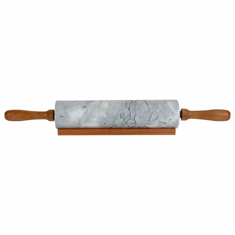 Home Basics Marble Rolling Pin, Easy Grip Handles And Display Stand, White