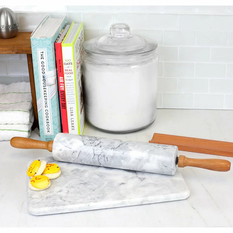 Home Basics Marble Rolling Pin, Easy Grip Handles And Display Stand, White - Image 2