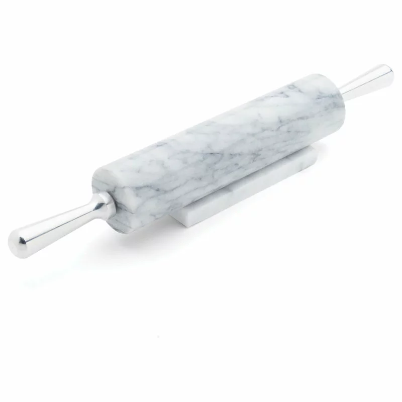 Fox Run 8648 Marble Rolling Pin And Base With Aluminum Handles, 17.5", White