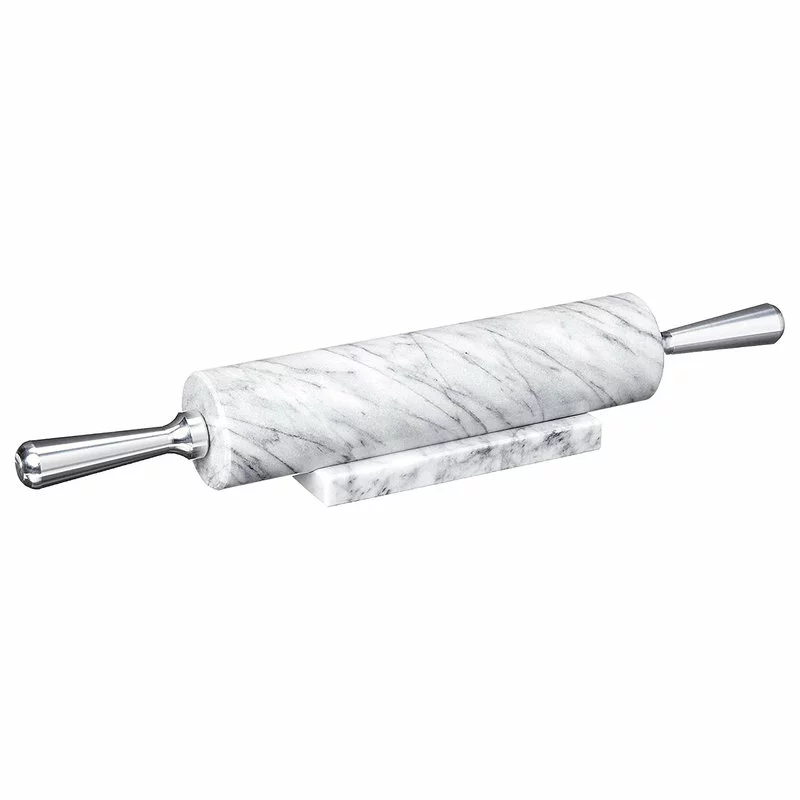 Fox Run 8648 Base With Aluminum Handles Marble Rolling Pin, White