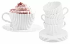 Vandue Corporation Cupcake Tea Set - 4 Silicone Cupcake Pans With Saucers