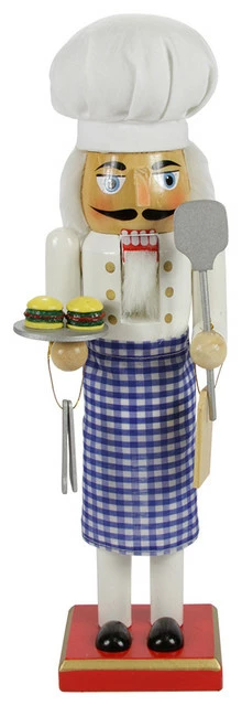 Northlight Seasonal Decorative Wooden Christmas Nutcracker Chef With Gingham Apron, 14.25"