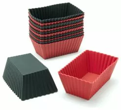 Freshware 12-Pack Silicone Mini Rectangle Baking Cup, Black And Red