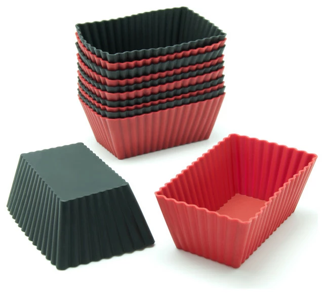 Freshware 12-Pack Silicone Mini Rectangle Baking Cup, Black And Red